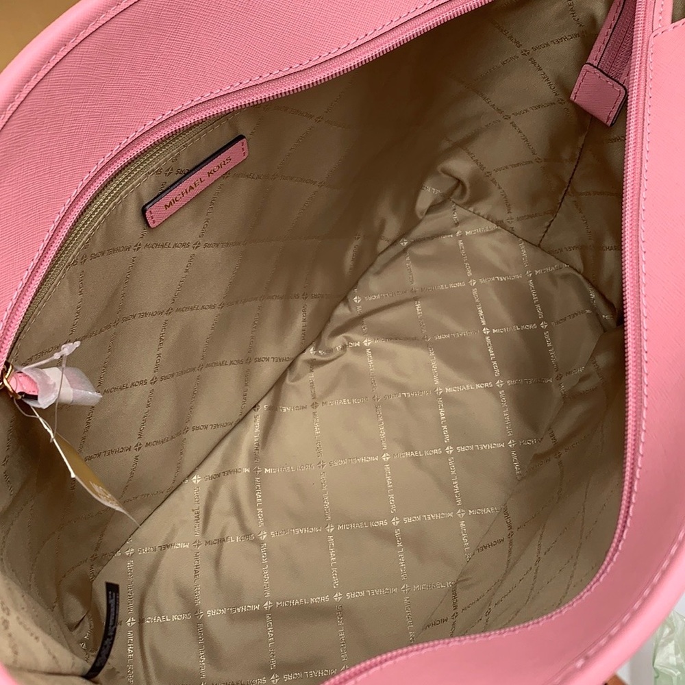 MICHAEL KORS Jet Set Travel Lg Top Zip Shoulder Tote Saffiano Leather Carnation - Picture 7 of 15